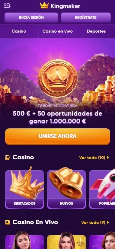 Kingmaker abierto en un navegador móvil