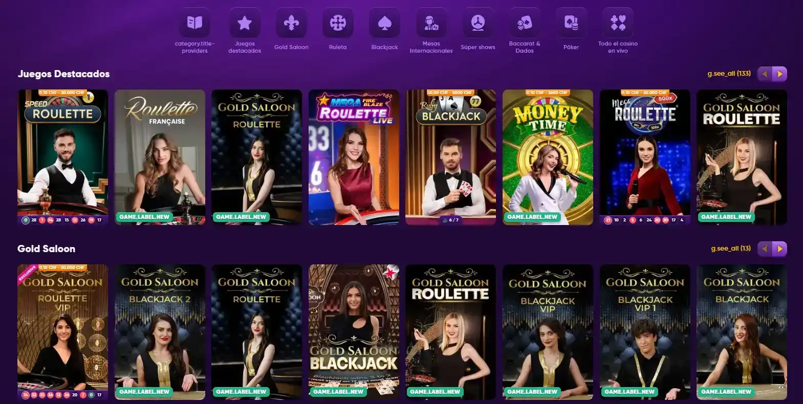 Lobby de casino en vivo de Kingmaker en español